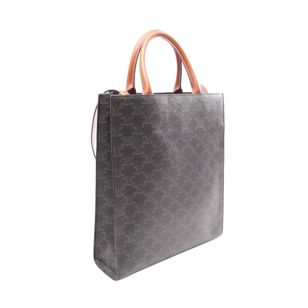Celine Tote Bag Small Vertical Cover Triomphe 2-Way Black Brown Canvas Leather