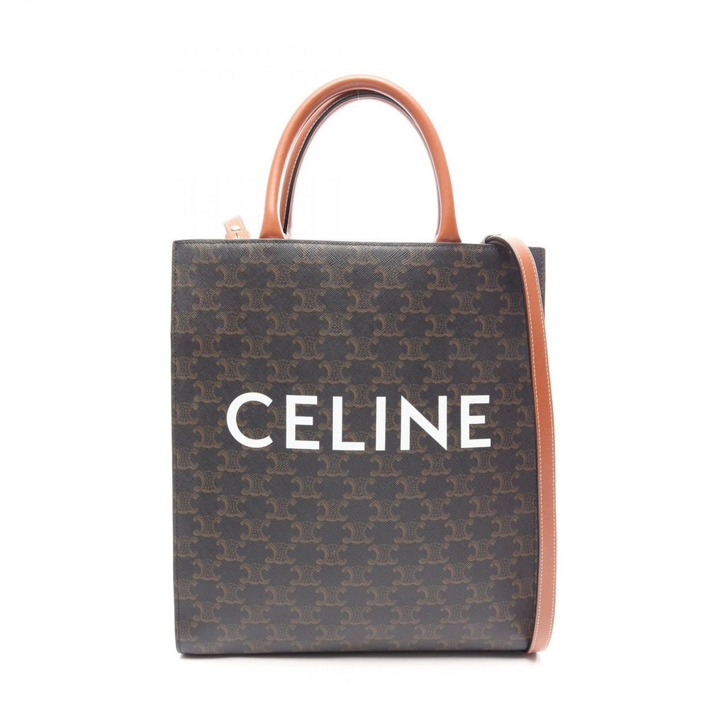 Celine Tote Bag Small Vertical Cover Triomphe 2-Way Black Brown Canvas Leather