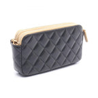 Chanel Shoulder Bag Quilted Phone Case Black Camel Lambskin Suede Chain Wallet