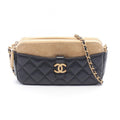 Chanel Shoulder Bag Quilted Phone Case Black Camel Lambskin Suede Chain Wallet