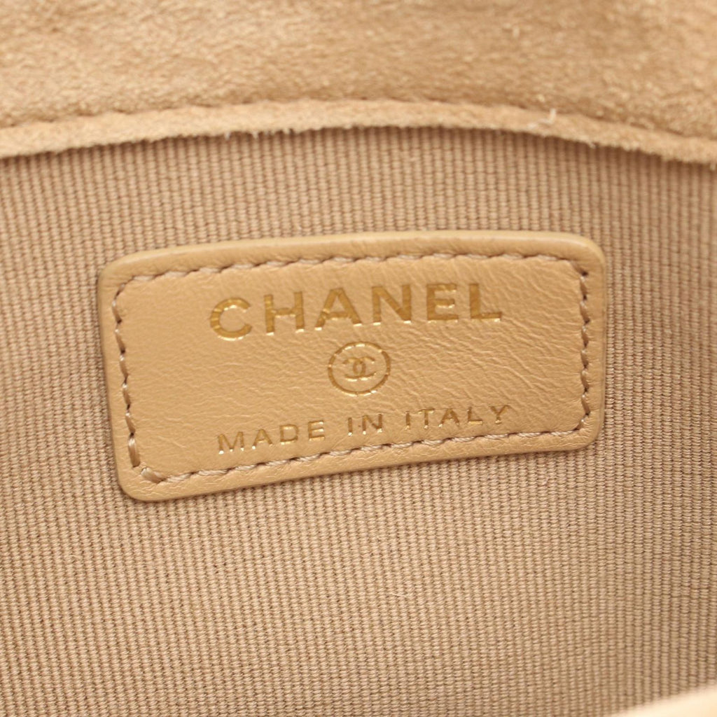 Chanel Shoulder Bag Quilted Phone Case Black Camel Lambskin Suede Chain Wallet