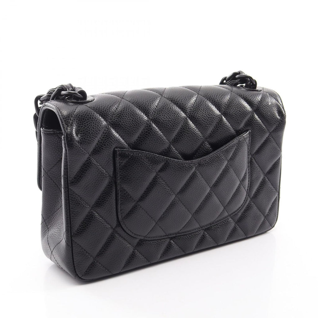 Chanel Shoulder Bag Quilted Single Flap Plastic Chain Black Caviar