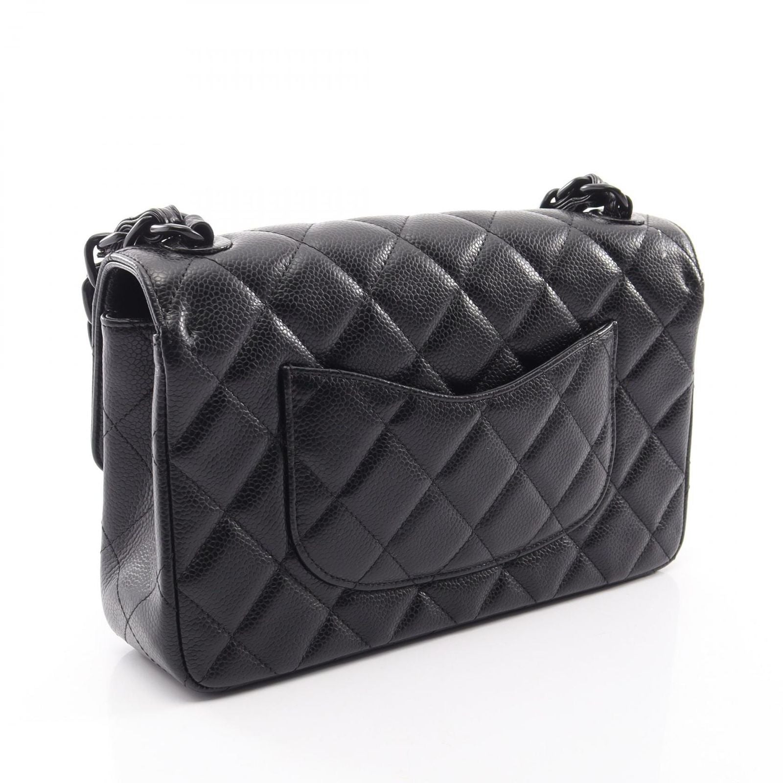 Chanel Shoulder Bag Quilted Single Flap Plastic Chain Black Caviar