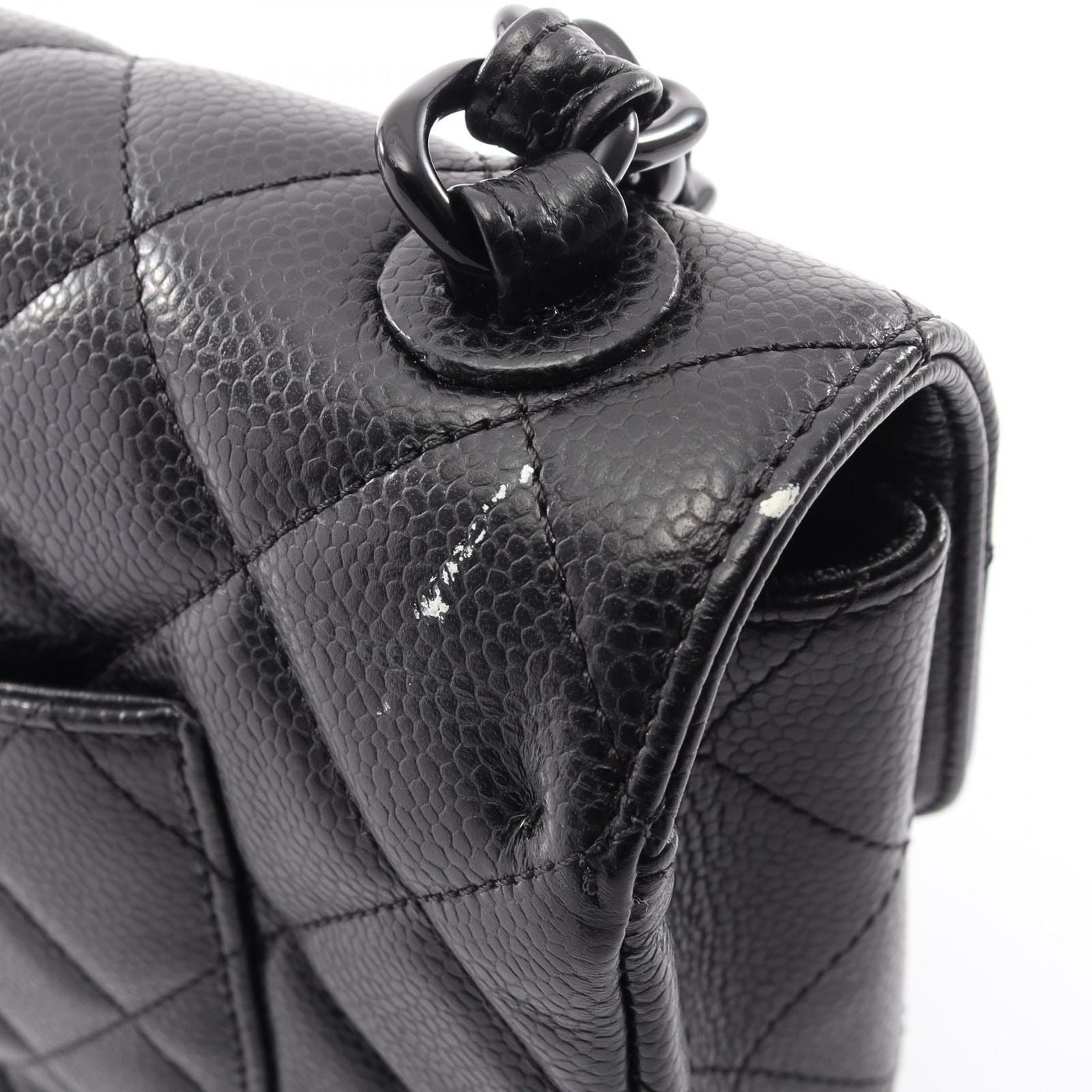 Chanel Shoulder Bag Quilted Single Flap Plastic Chain Black Caviar