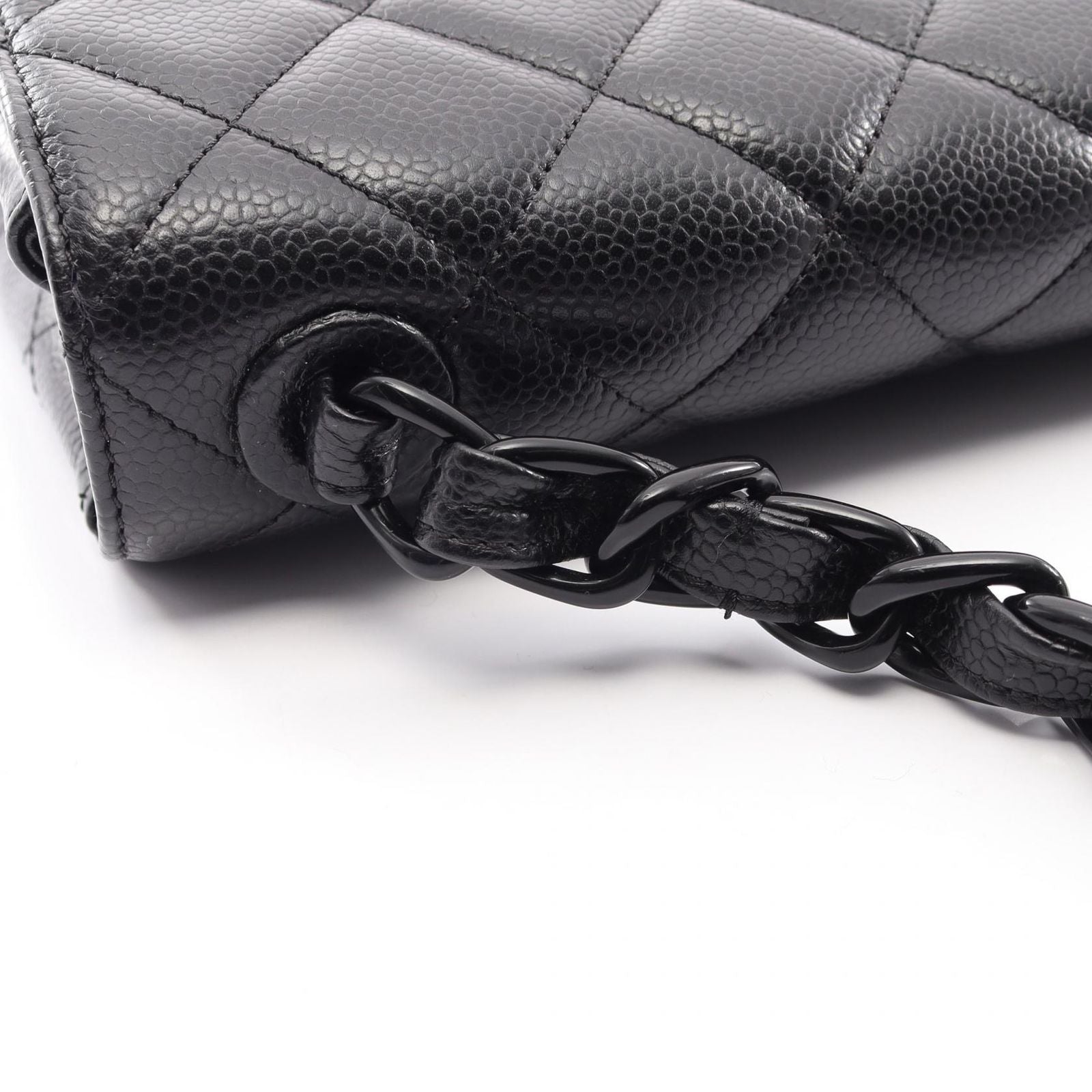 Chanel Shoulder Bag Quilted Single Flap Plastic Chain Black Caviar