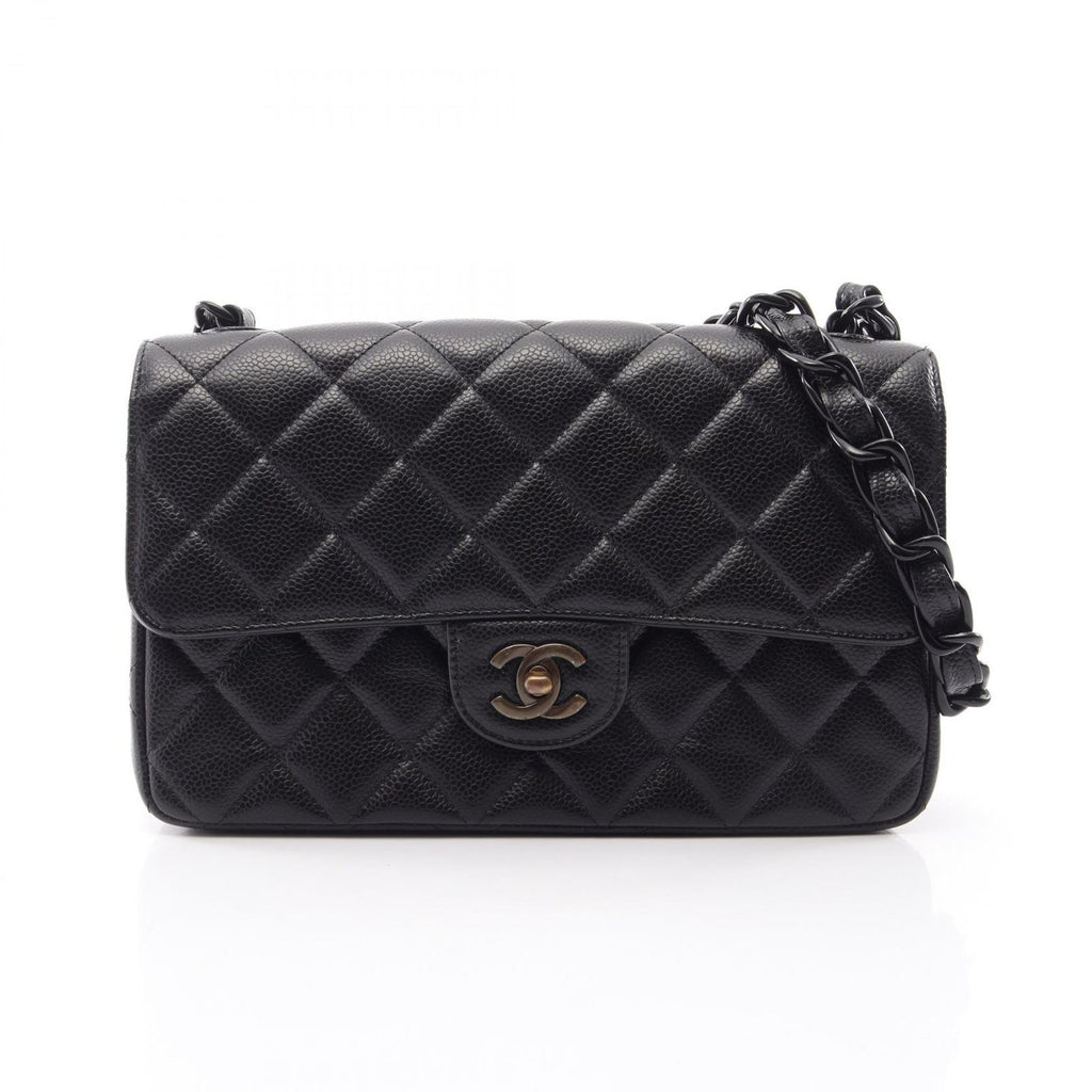 Chanel Shoulder Bag Quilted Single Flap Plastic Chain Black Caviar