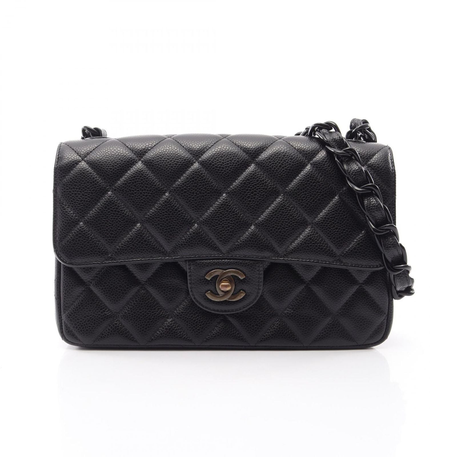 Chanel Shoulder Bag Quilted Single Flap Plastic Chain Black Caviar