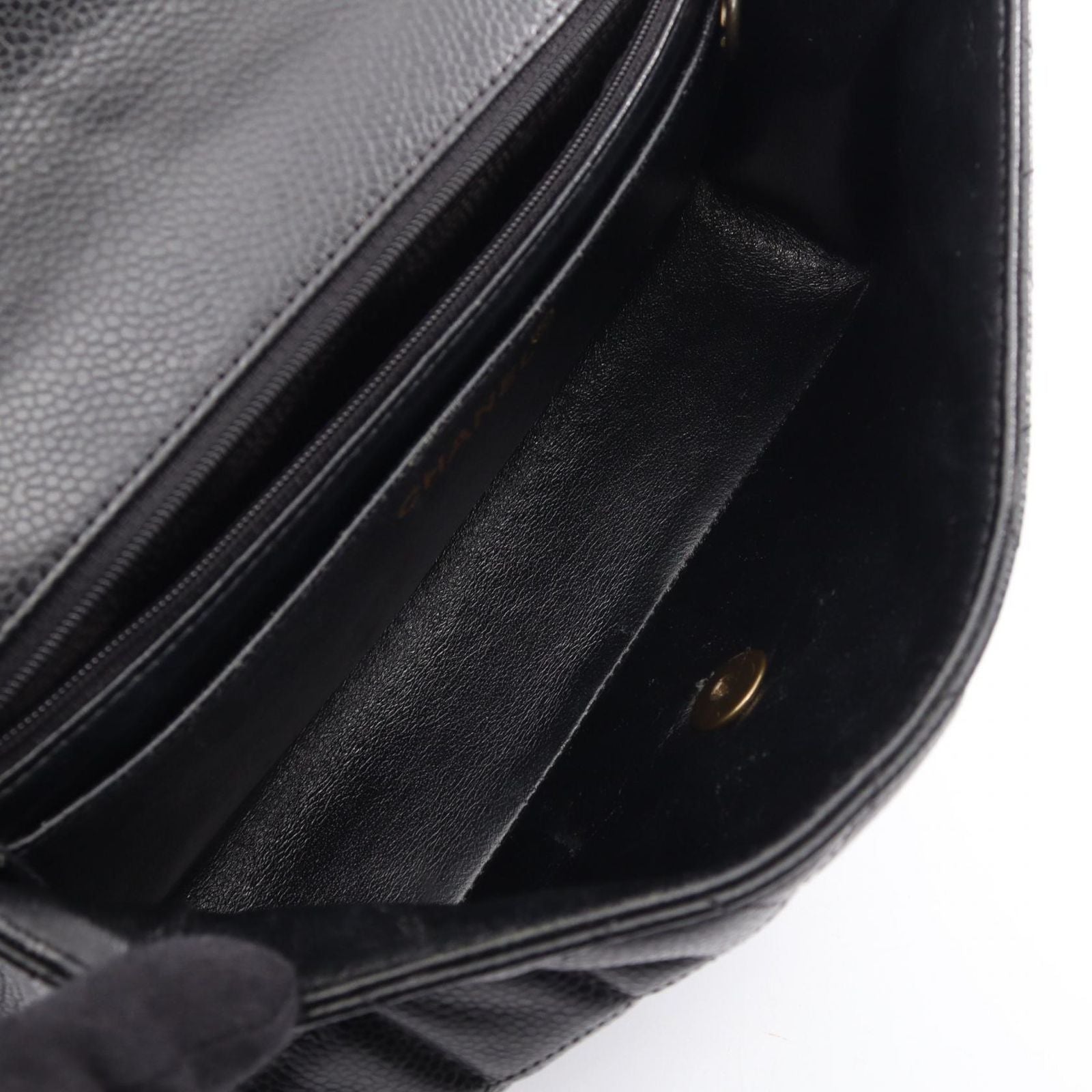 Chanel Shoulder Bag Quilted Single Flap Plastic Chain Black Caviar