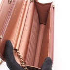 Chanel Shoulder Bag Quilted Metallic Rose Gold Leather Chain Wallet