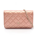 Chanel Shoulder Bag Quilted Metallic Rose Gold Leather Chain Wallet