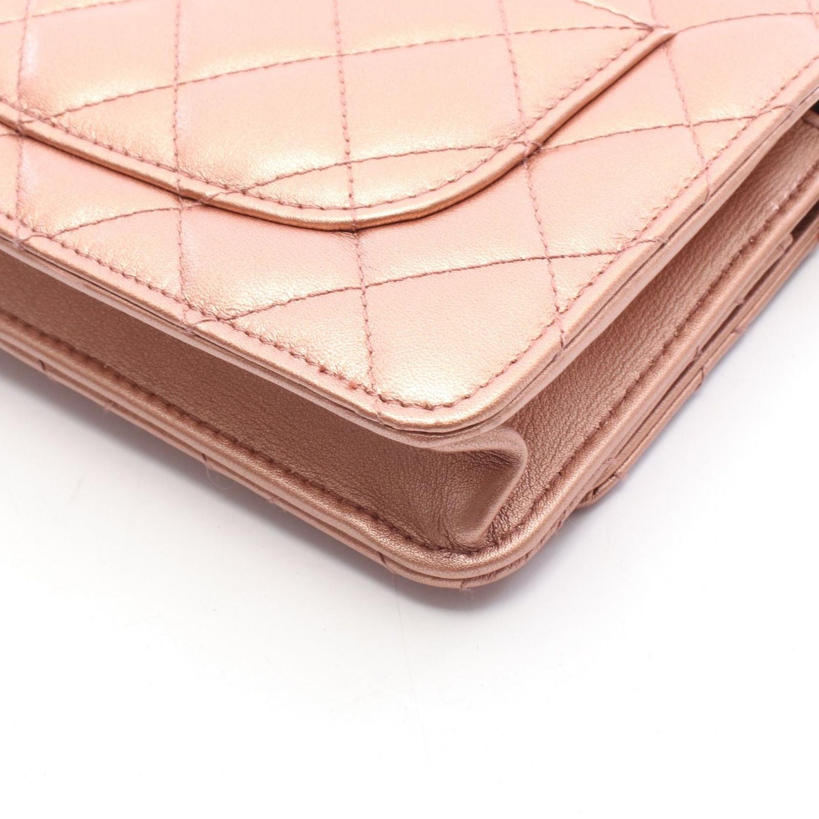 Chanel Shoulder Bag Quilted Metallic Rose Gold Leather Chain Wallet