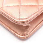 Chanel Shoulder Bag Quilted Metallic Rose Gold Leather Chain Wallet