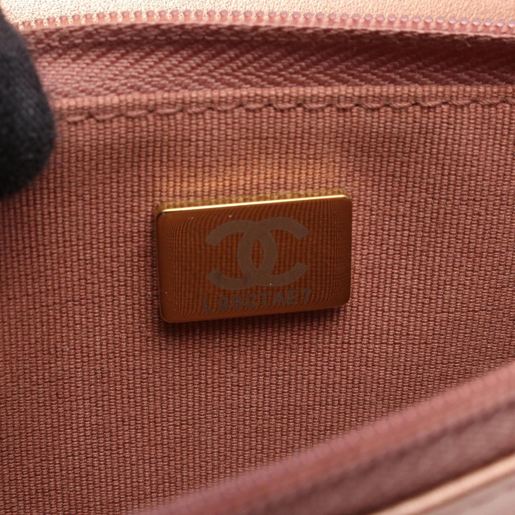 Chanel Shoulder Bag Quilted Metallic Rose Gold Leather Chain Wallet