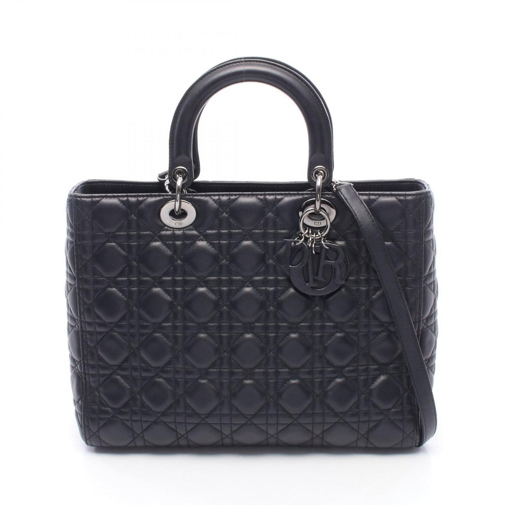 Dior Handbag Lady Dior Large 2-Way Black Leather Lady Dior Cannage Tote Bag