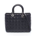 Dior Handbag Lady Dior Large 2-Way Black Leather Lady Dior Cannage Tote Bag
