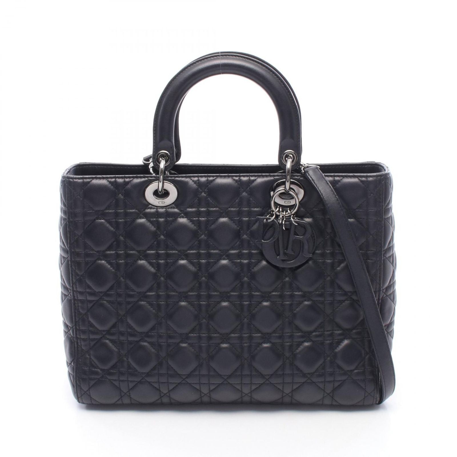 Dior Handbag Lady Dior Large 2-Way Black Leather Lady Dior Cannage Tote Bag