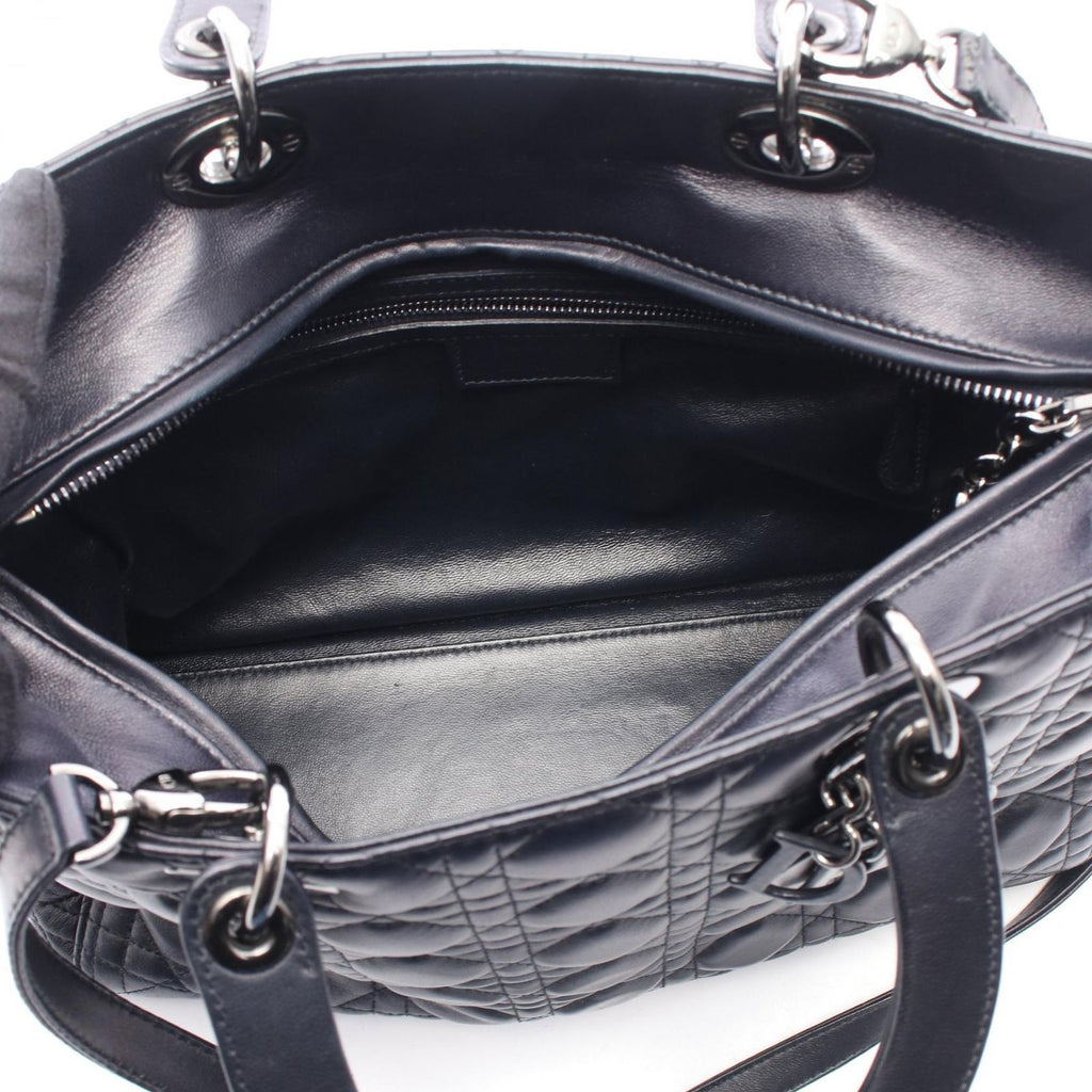 Dior Handbag Lady Dior Large 2-Way Black Leather Lady Dior Cannage Tote Bag