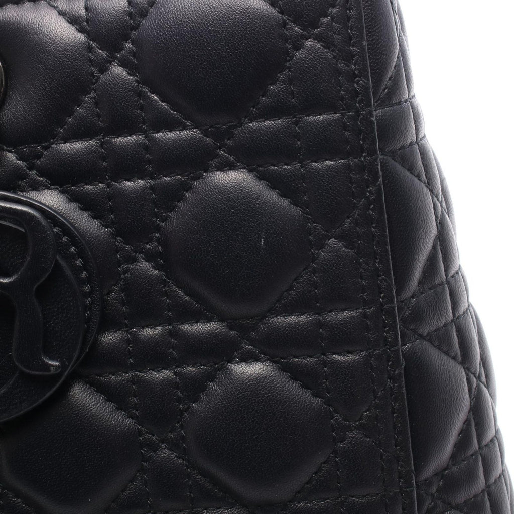 Dior Handbag Lady Dior Large 2-Way Black Leather Lady Dior Cannage Tote Bag