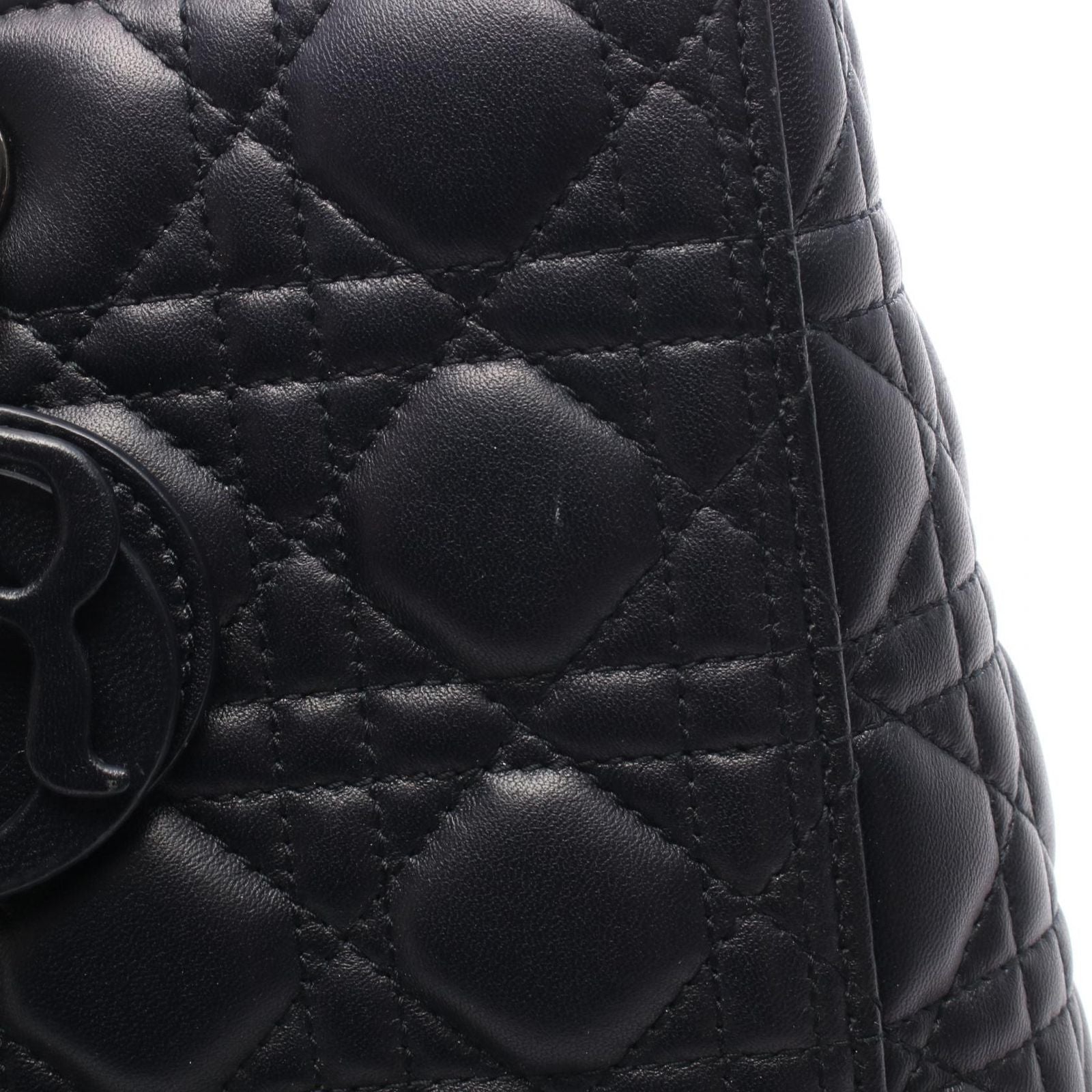 Dior Handbag Lady Dior Large 2-Way Black Leather Lady Dior Cannage Tote Bag