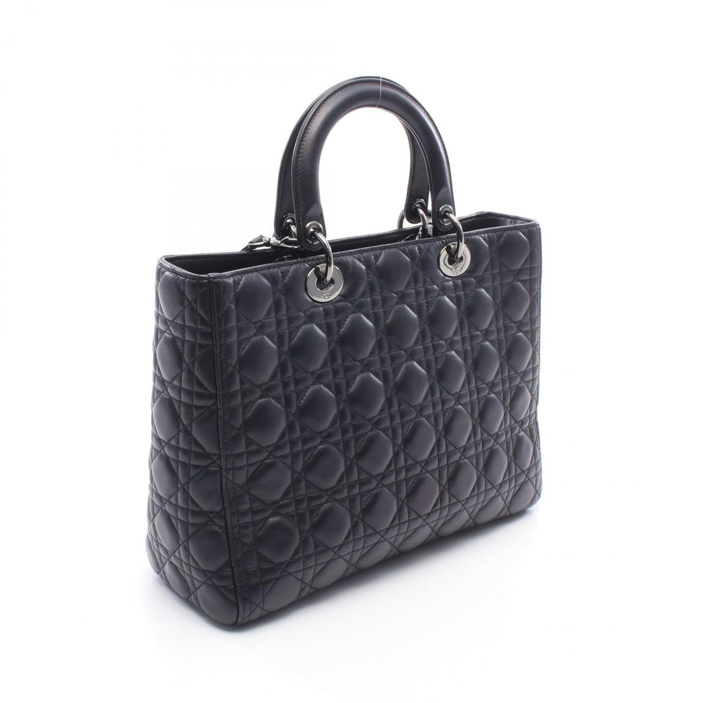 Dior Handbag Lady Dior Large 2-Way Black Leather Lady Dior Cannage Tote Bag