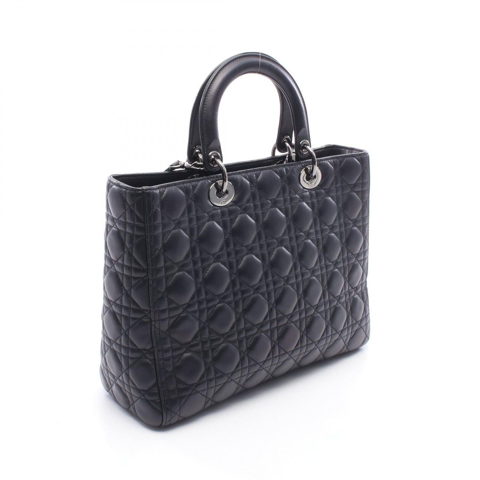 Dior Handbag Lady Dior Large 2-Way Black Leather Lady Dior Cannage Tote Bag