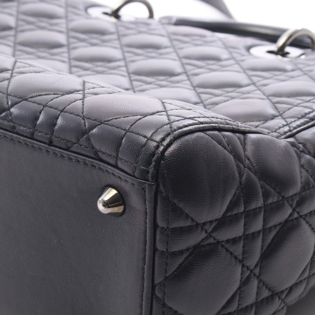 Dior Handbag Lady Dior Large 2-Way Black Leather Lady Dior Cannage Tote Bag