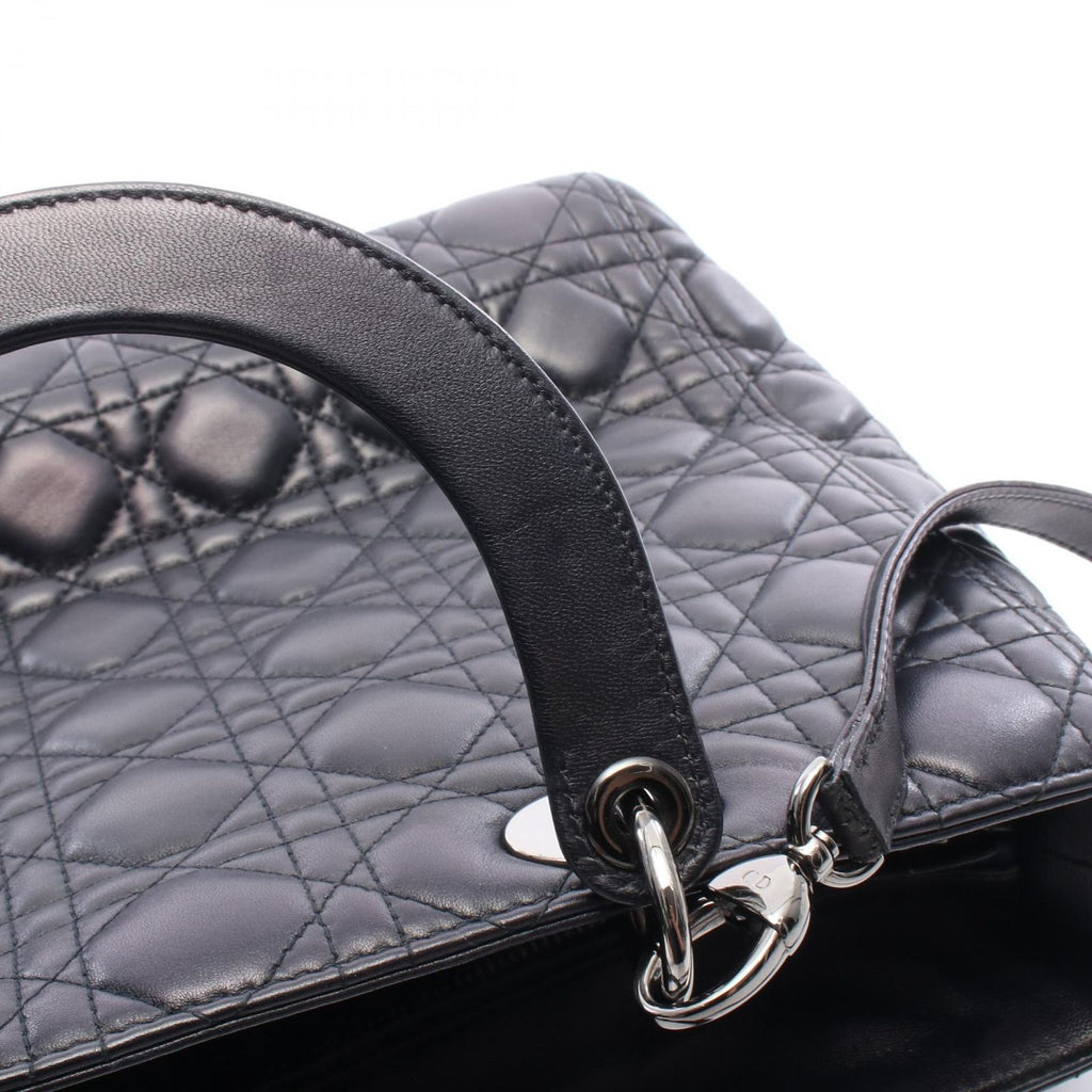 Dior Handbag Lady Dior Large 2-Way Black Leather Lady Dior Cannage Tote Bag
