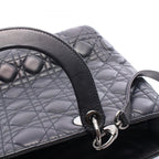Dior Handbag Lady Dior Large 2-Way Black Leather Lady Dior Cannage Tote Bag