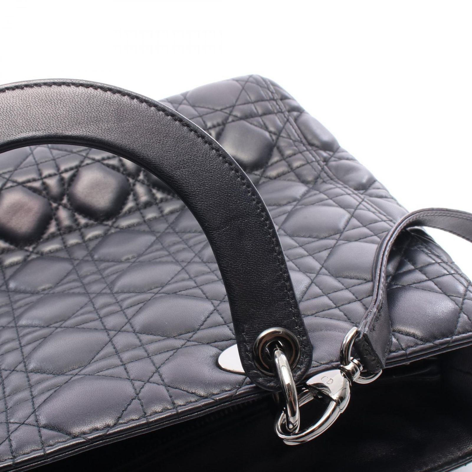Dior Handbag Lady Dior Large 2-Way Black Leather Lady Dior Cannage Tote Bag