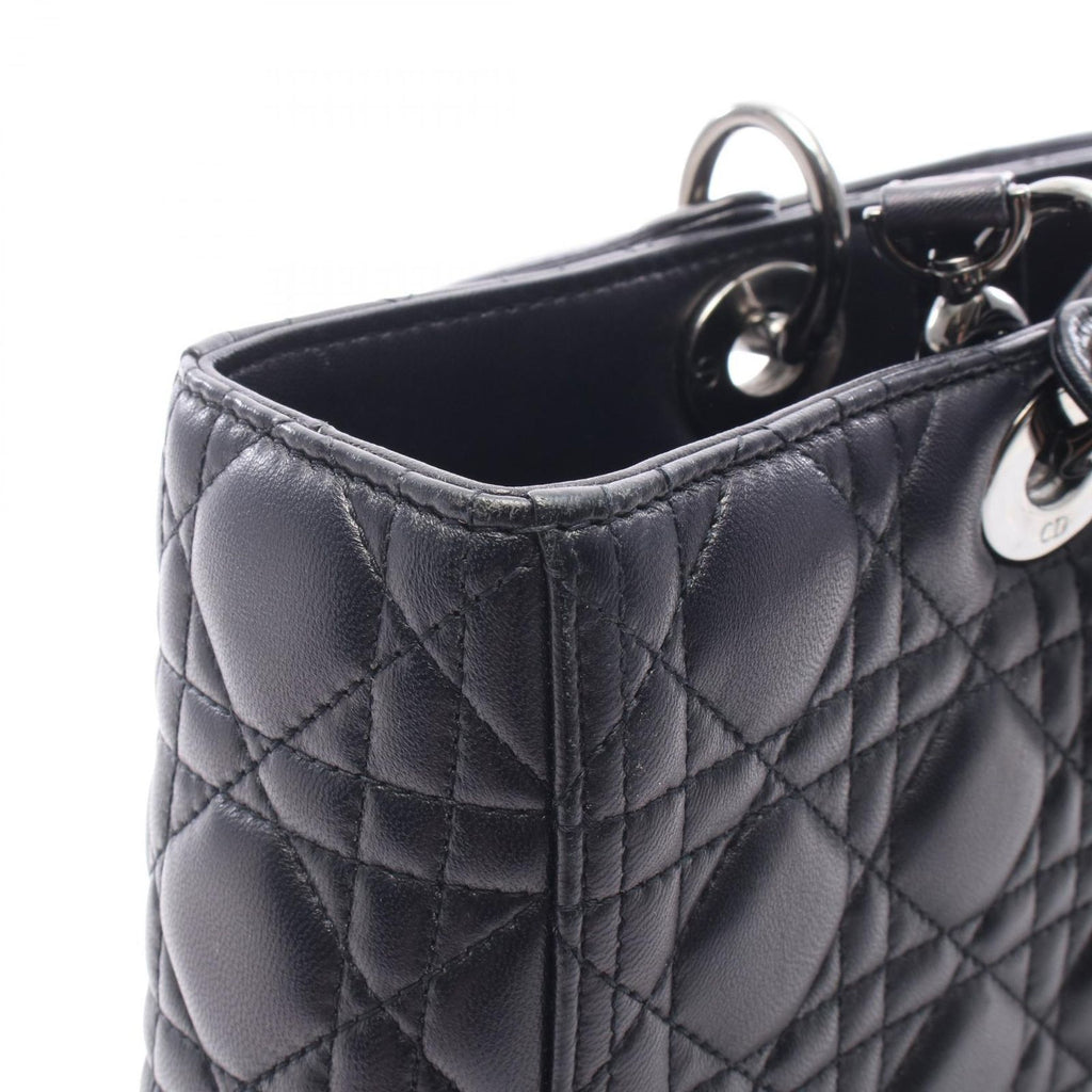 Dior Handbag Lady Dior Large 2-Way Black Leather Lady Dior Cannage Tote Bag