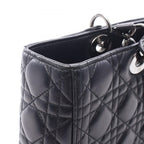Dior Handbag Lady Dior Large 2-Way Black Leather Lady Dior Cannage Tote Bag