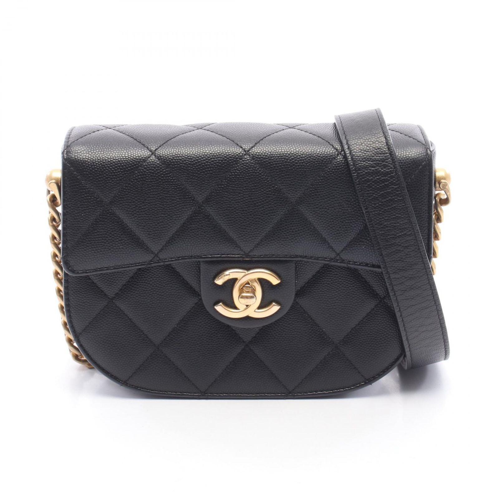 Chanel Shoulder Bag Quilted Small Flap Black Caviar Leather Chain