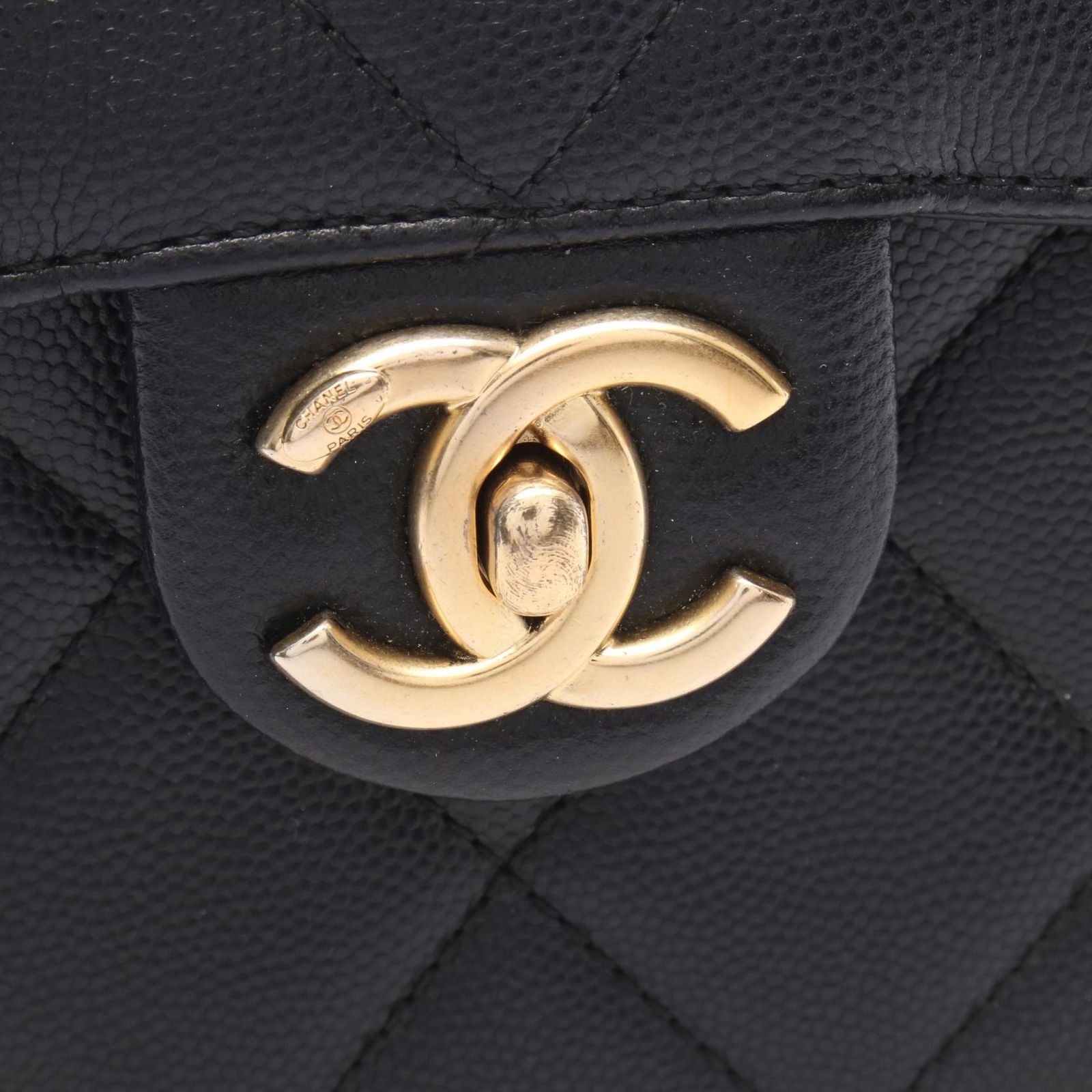 Chanel Shoulder Bag Quilted Small Flap Black Caviar Leather Chain
