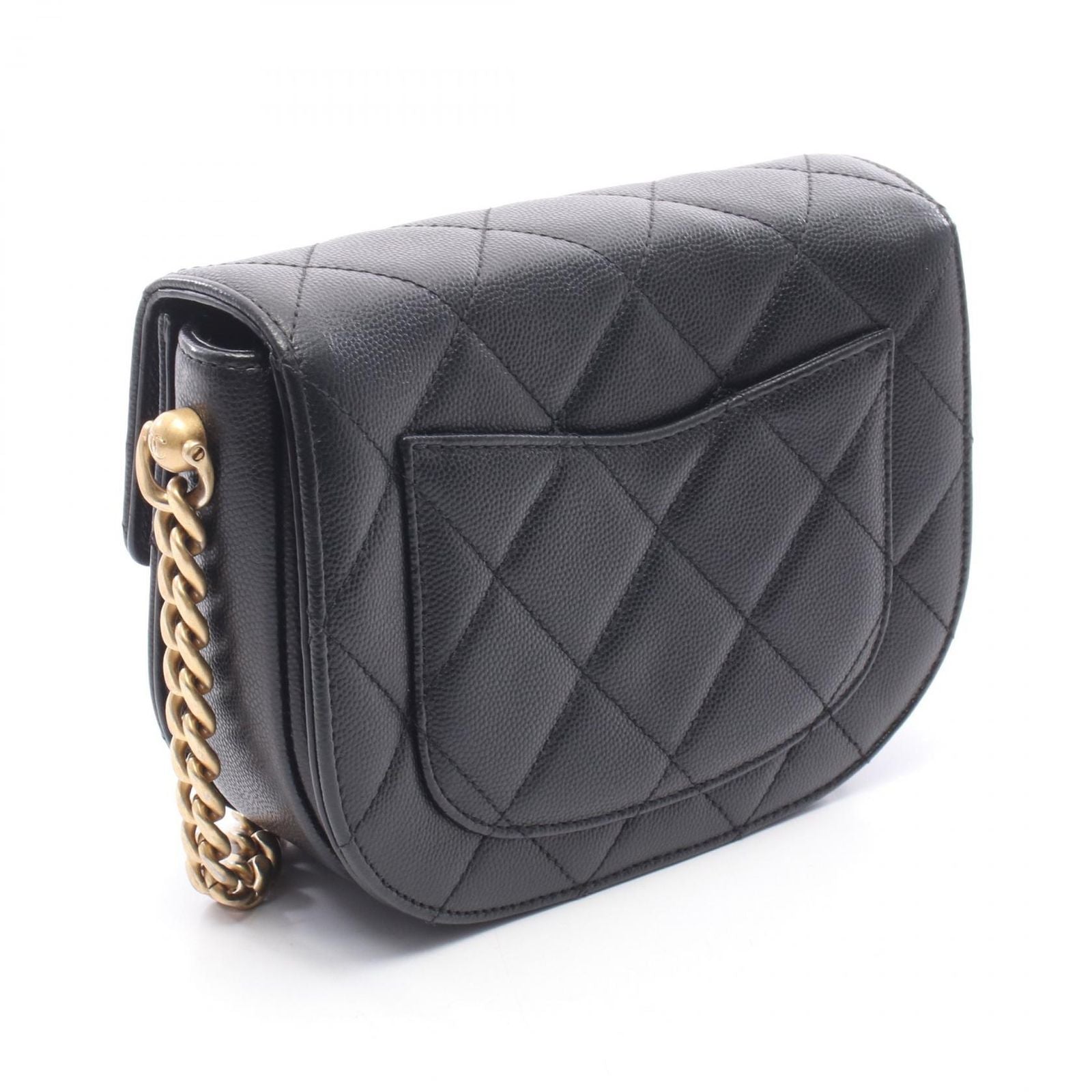Chanel Shoulder Bag Quilted Small Flap Black Caviar Leather Chain