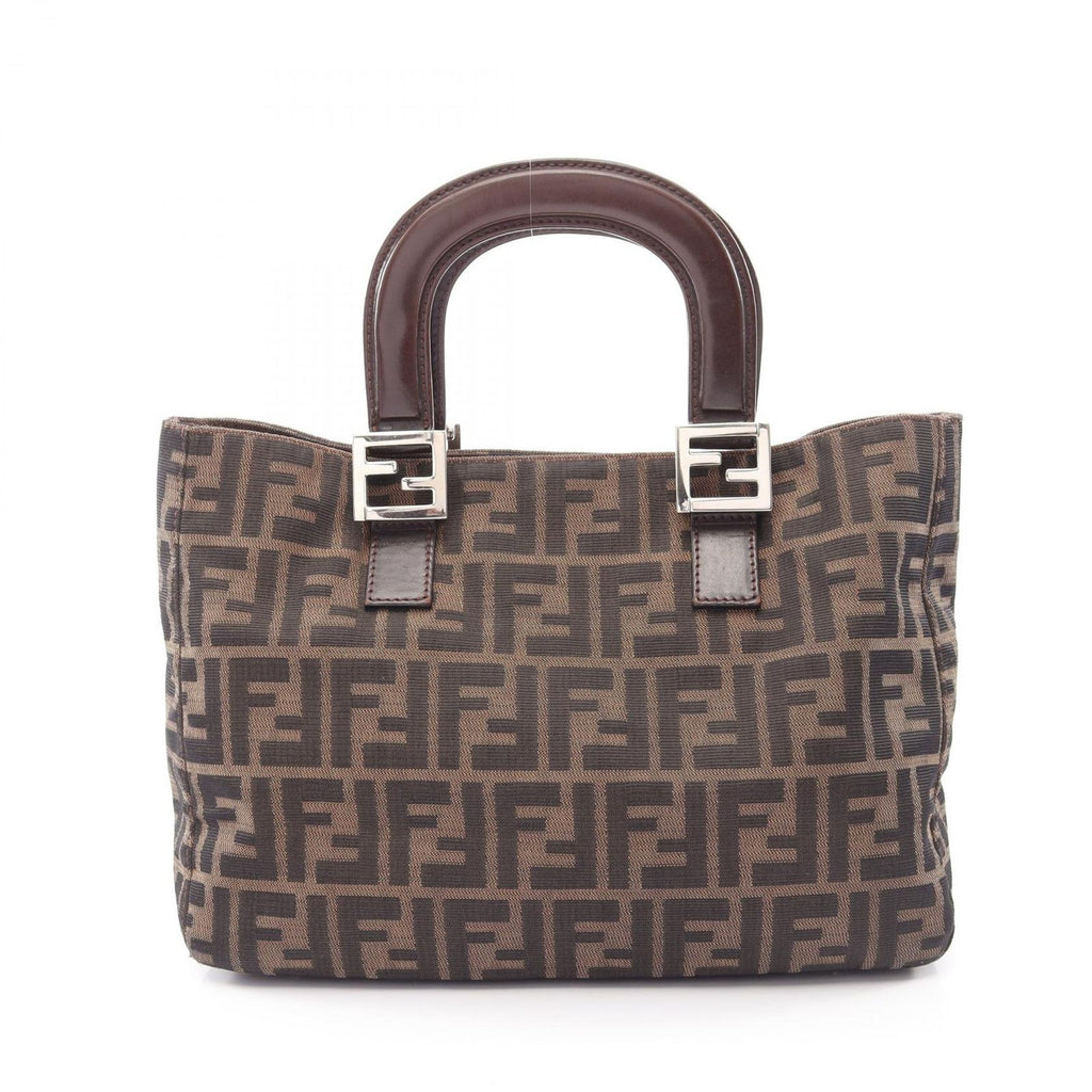 Fendi Handbag Zucca Black Brown Leather