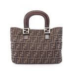 Fendi Handbag Zucca Black Brown Leather