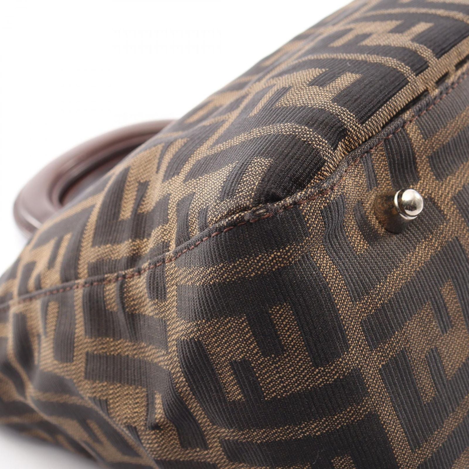 Fendi Handbag Zucca Black Brown Leather