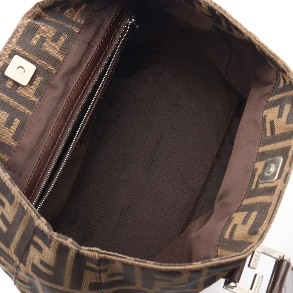 Fendi Handbag Zucca Black Brown Leather
