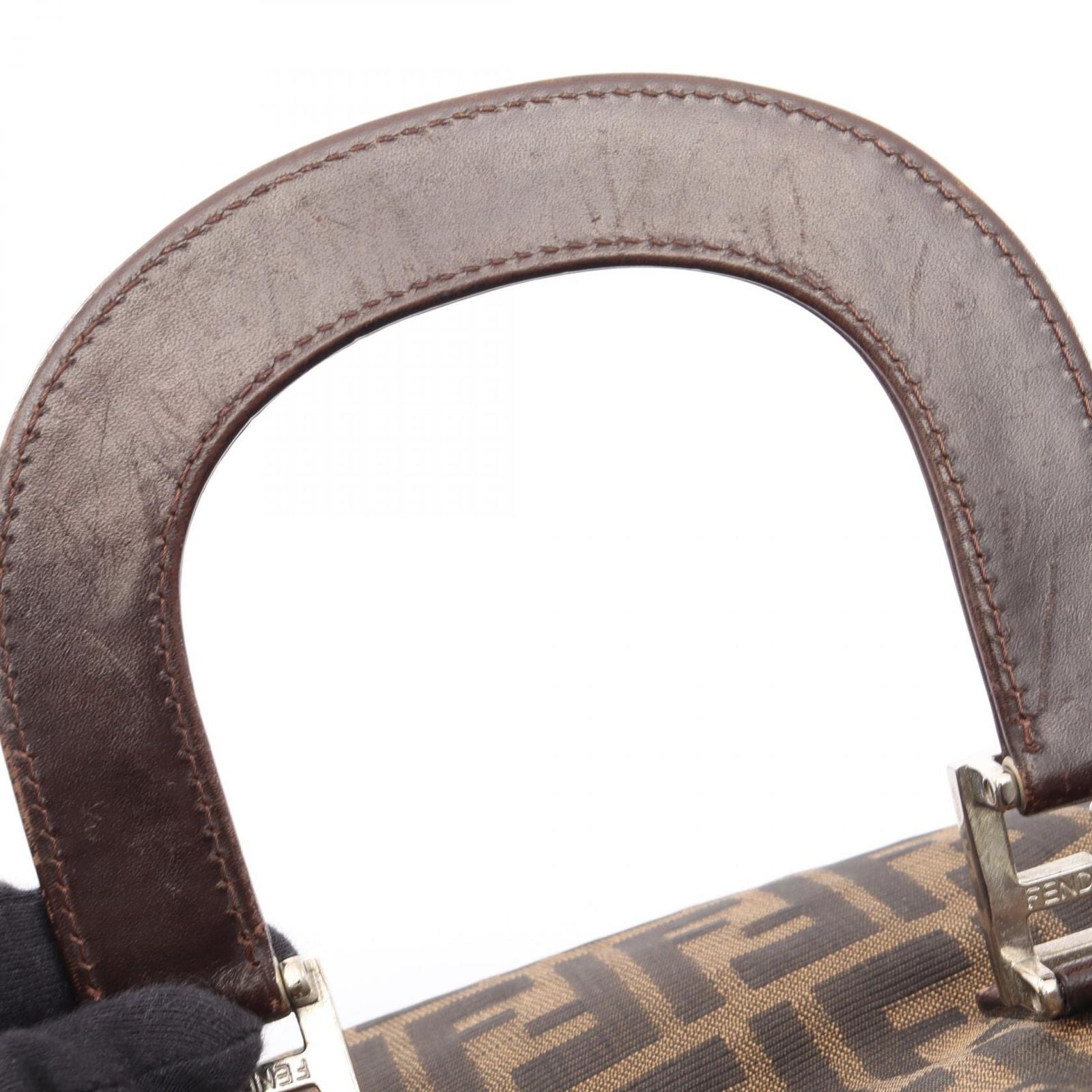 Fendi Handbag Zucca Black Brown Leather