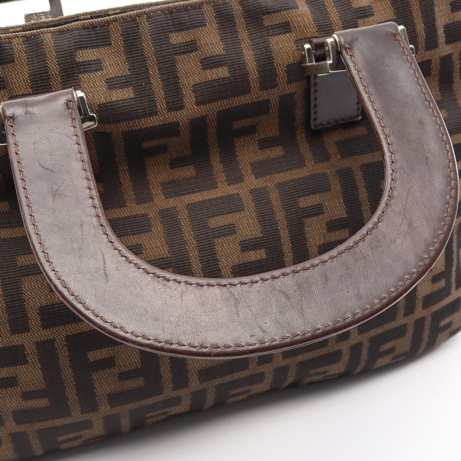 Fendi Handbag Zucca Black Brown Leather