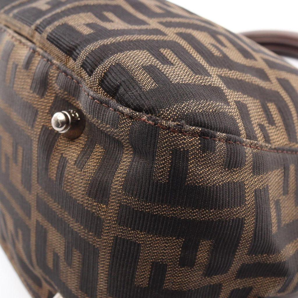 Fendi Handbag Zucca Black Brown Leather