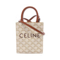 Celine Handbag Mini Vertical Cabas Triomphe 2-Way Ivory Brown Canvas Leather
