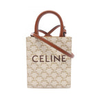 Celine Handbag Mini Vertical Cabas Triomphe 2-Way Ivory Brown Canvas Leather
