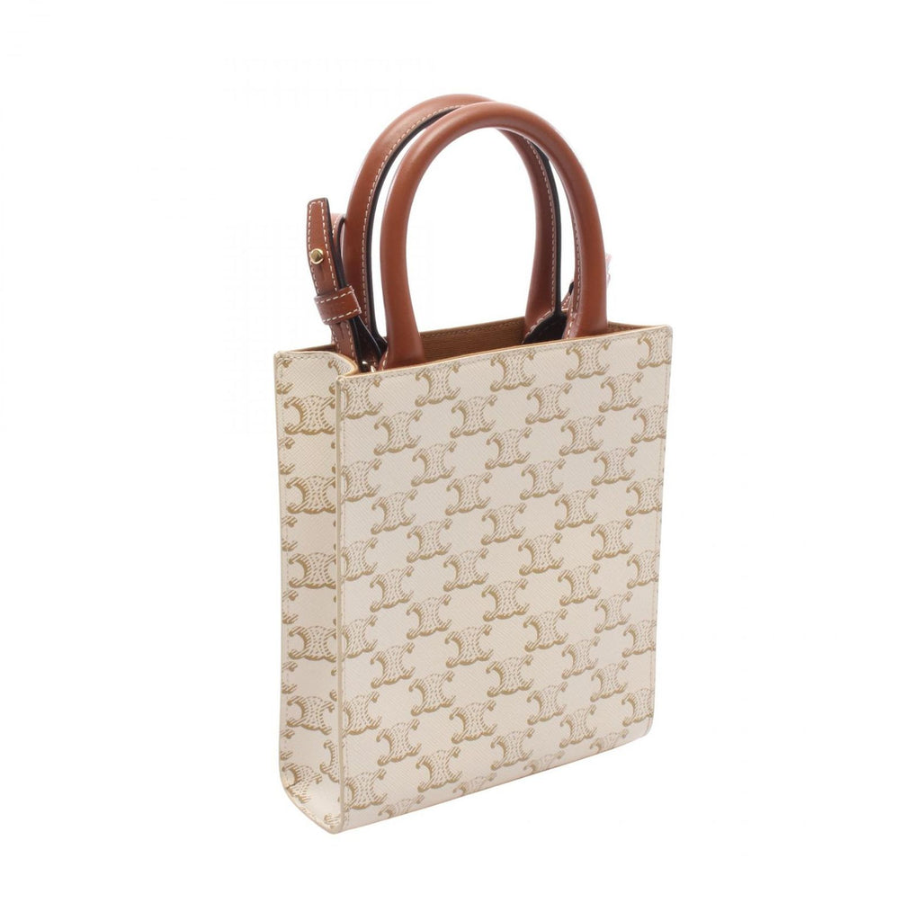 Celine Handbag Mini Vertical Cabas Triomphe 2-Way Ivory Brown Canvas Leather