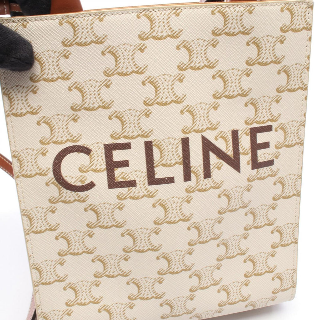Celine Handbag Mini Vertical Cabas Triomphe 2-Way Ivory Brown Canvas Leather
