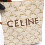 Celine Handbag Mini Vertical Cabas Triomphe 2-Way Ivory Brown Canvas Leather