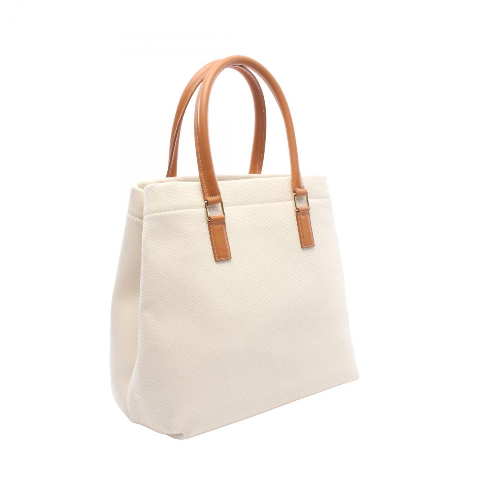 Celine Tote Bag Horizontal Cabas Natural Brown Canvas Leather