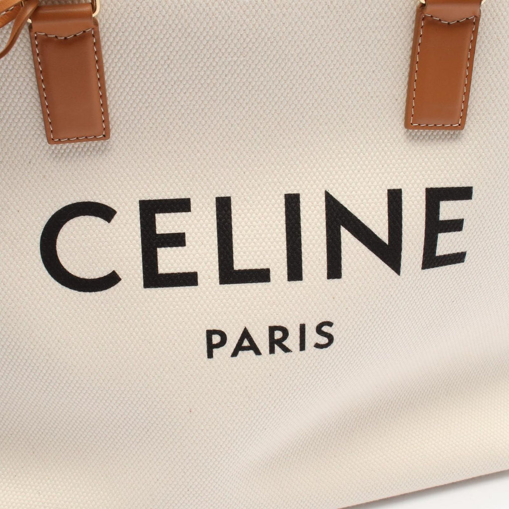Celine Tote Bag Horizontal Cabas Natural Brown Canvas Leather