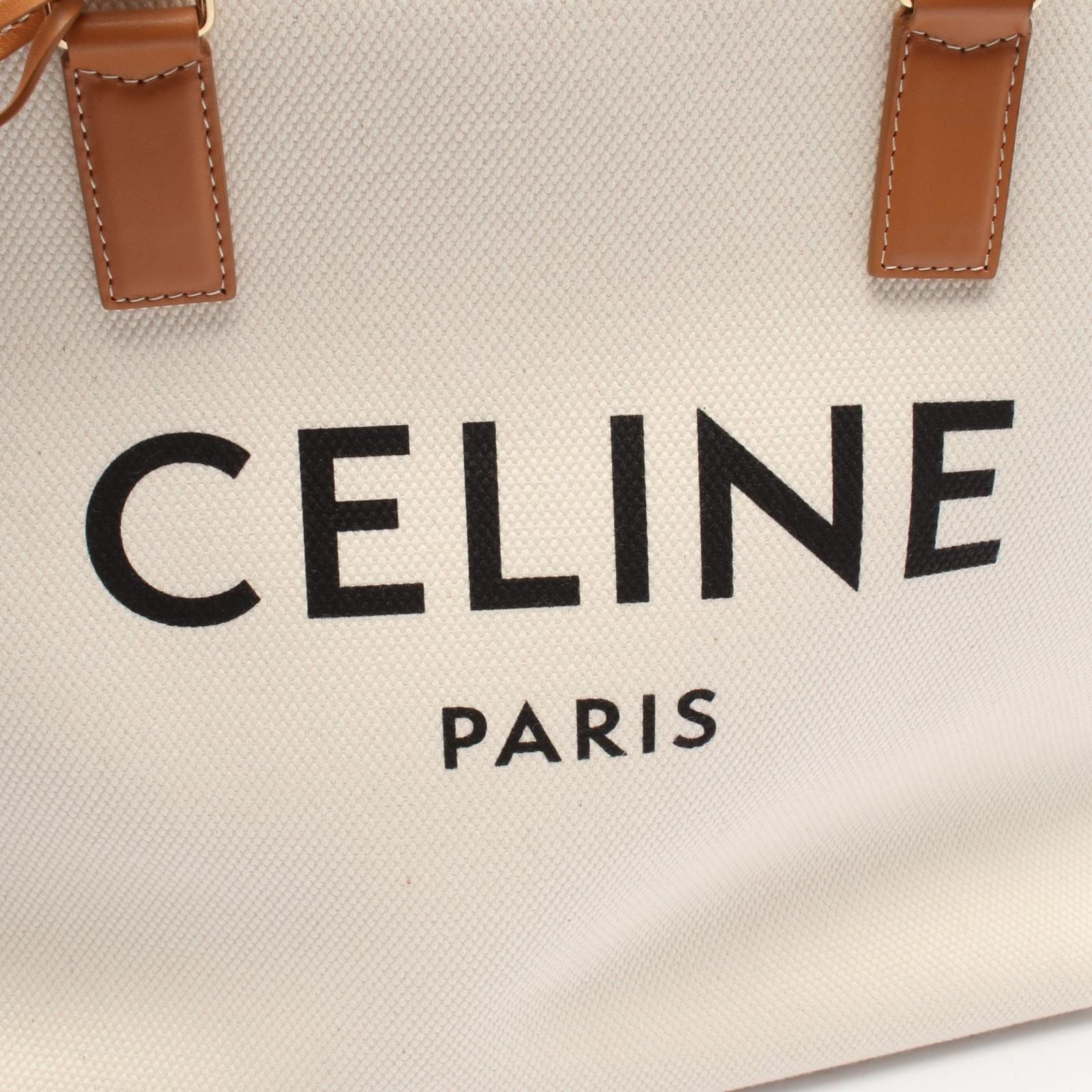Celine Tote Bag Horizontal Cabas Natural Brown Canvas Leather