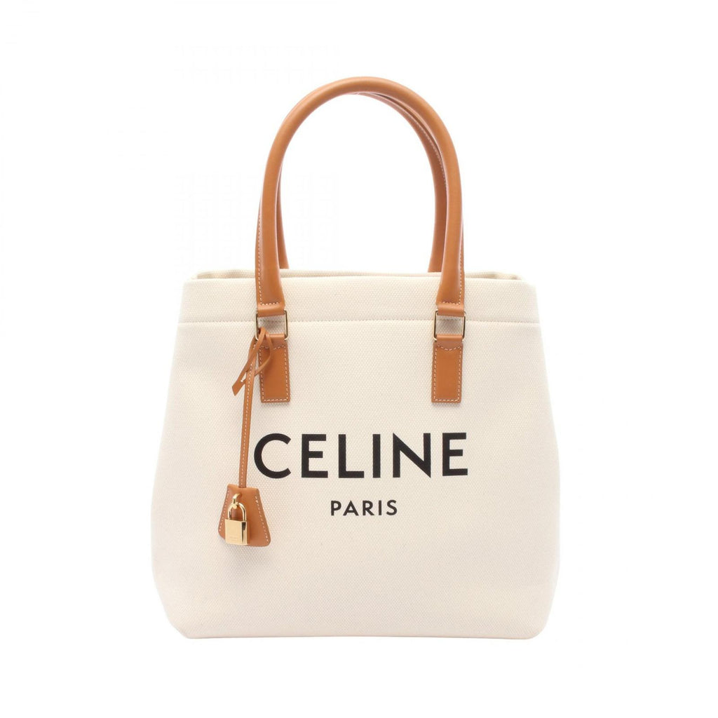 Celine Tote Bag Horizontal Cabas Natural Brown Canvas Leather